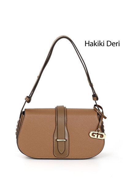 GÖNDERİ(R) Women's Tan Floater Genuine Leather Hand and Shoulder Bag