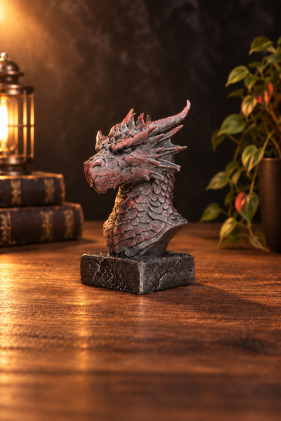 Makerpax Ateş Ejderhası Büstü 12cm | Fantastik Dekor Figür | El İşçiliği Kole...