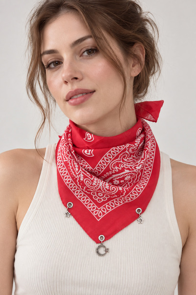 sema aksesuar 3 Charm Moon Star Red Ethnic Pattern Φουλάρι Μπαντάνα - Μπαντάν...