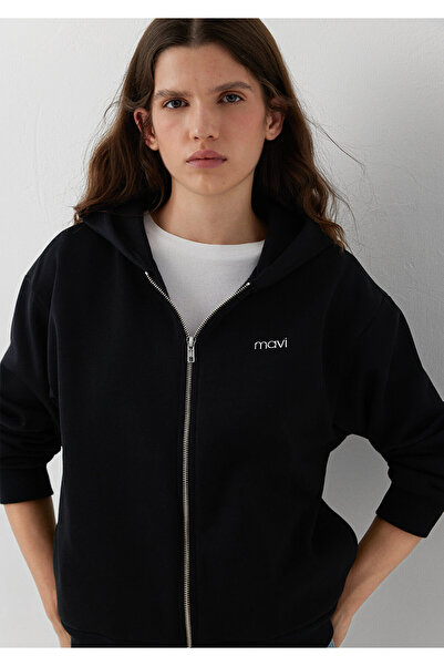 Mavi سويت شيرت أسود مطبوع عليه شعار 1S10554-900