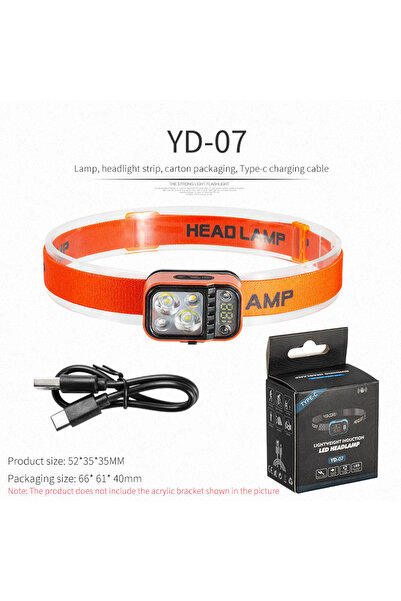 Choice YD07 Orange High Bright Induction Headlamp Rechargeable Head Flashligh...