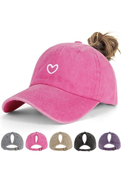 Choice4 Adjustable Rose Red 1pc Retro Washed Little Heart Embroidered Ponytai...