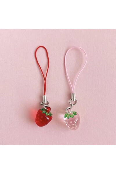 Miniso set Y2K Cute Strawberry Phone Charms Resin Pendant with Created Accent...