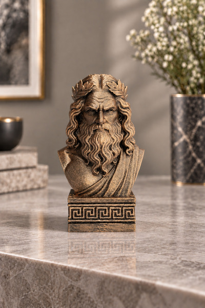 Makerpax Zeus Büst Figür – Antik Yunan Mitolojisi Dekoratif Heykel 12CM