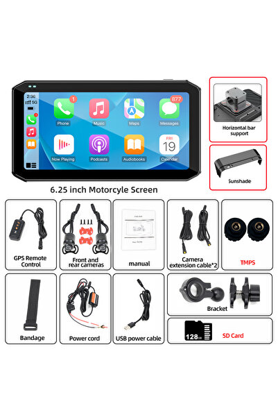 Choice6 M629-TP-B-S-128G 6.25inch Motorcycle Monitor 1080P DVR Recorders Wire...