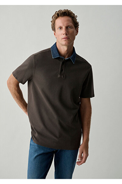 Mavi Denim Collar Detailed Brown Polo T-Shirt Regular Fit / Normal Cut 061365...