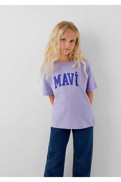 Mavi Logo Baskılı Mor Tişört Loose Fit / Bol Rahat Kesim 7610479-70523