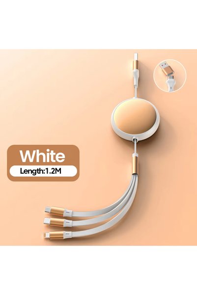 Choice كابل USB C سريع أبيض 5A 120W 3 في 2 لهواوي/هونور، قابل للسحب ومحمول، ش...