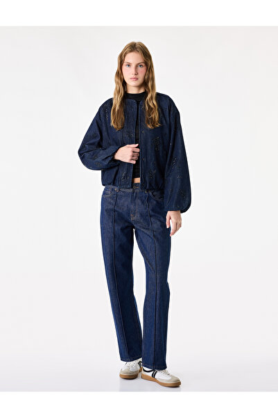 Koton Low Waist Ribbed Cotton Straight Leg Denim Trousers - Straight Fit Jean