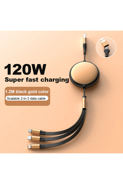 Choice1 كابل USB C سريع 3 في 2 أسود 5A 120W لهواوي/هونور، شاحن محمول قابل للس...