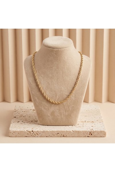 CM Jewelry 14K Gold Renk 316L Çelik Klasik Burgu Halat Zincir Kolye 3mm 45cm