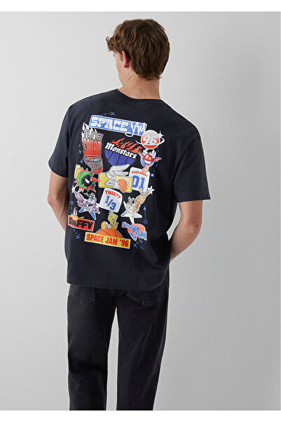 Mavi Space Jam Baskılı SiyahTişört Loose Fit / Bol Rahat Kesim 0620217-70087