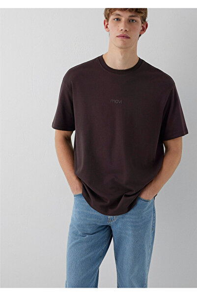 Mavi Logo Printed Brown Basic Interlock T-Shirt Loose Fit / Comfortable Loose...