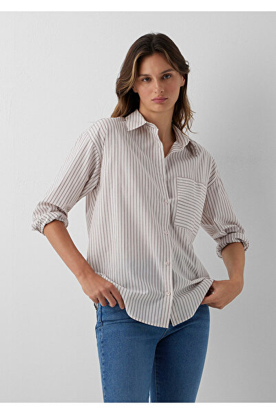 Mavi Bordo Çizgili Gömlek Loose Fit / Bol Rahat Kesim 1211201-87982