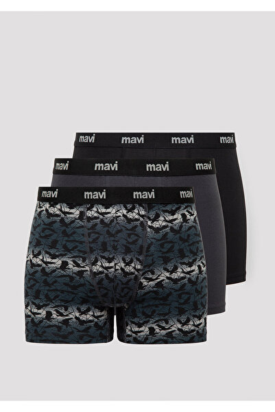 Mavi 3lü Baskılı Gri Boxer 0912350-32174