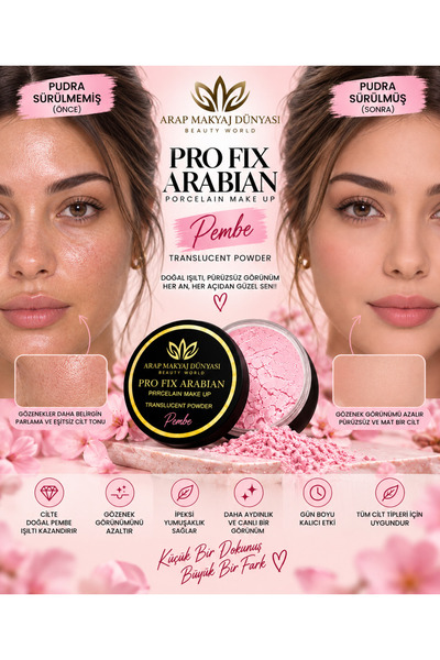 Arap Makyaj Dünyası Pro Fix Arabian Porcelain Make up Sheer Powder - Pink
