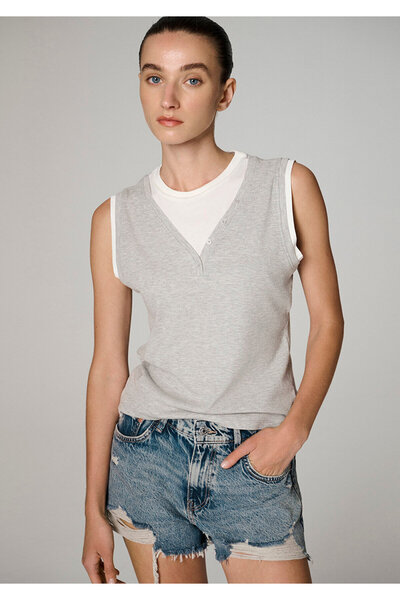 Mavi Çift Katlı Açık Gri Kolsuz Tişört Slim Fit / Dar Kesim 1614116-87033