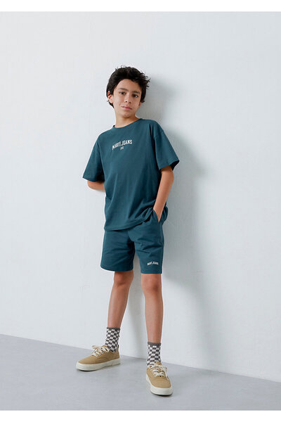 Mavi Logo Printed Green T-Shirt Shorts Set Loose 6t10005-70771