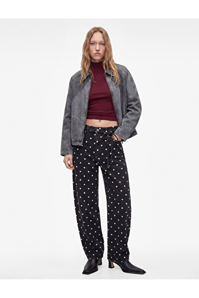 Koton Comfortable Fit Cotton Polka Dot Patterned Barrel Pants with Belt - Bar...