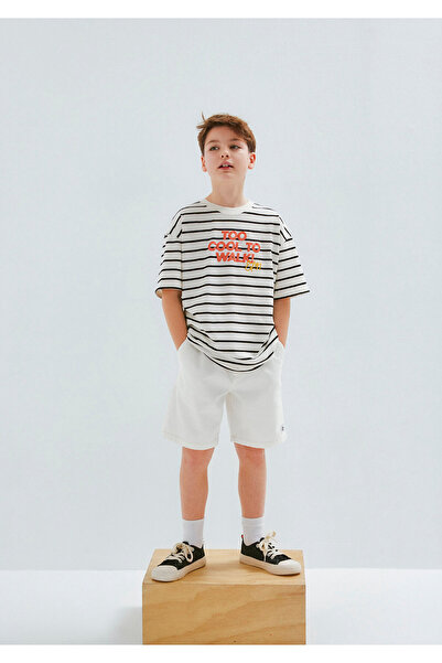 Mavi Printed Striped Ecru T-Shirt Oversize / Wide Cut 6610449-84041