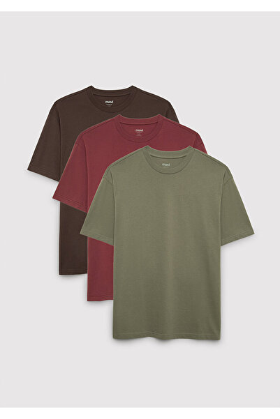 Mavi 3lü Bol Kesim Erkek Basic Tişört Loose Fit / Bol Rahat Kesim 0612315-70219