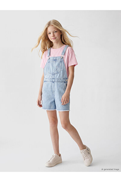 LC Waikiki Lcw Kids Blue Girl's Jean Shorts Salopet with Nevavm Difference