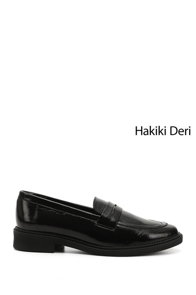 GÖNDERİ(R) BLACK Patent Leather Genuine Leather Round Toe Loafer Women's Casu...