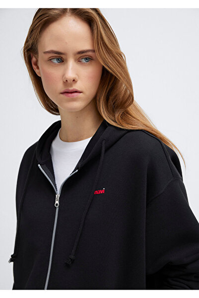 Mavi Logo Baskılı Kapüşonlu Siyah Sweatshirt 1S10531-900