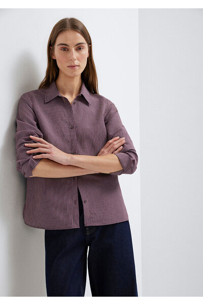 Mavi Çizgili (TENCEL™) Liyosel Karışımlı Gömlek Regular Fit / Normal Kesim 12...
