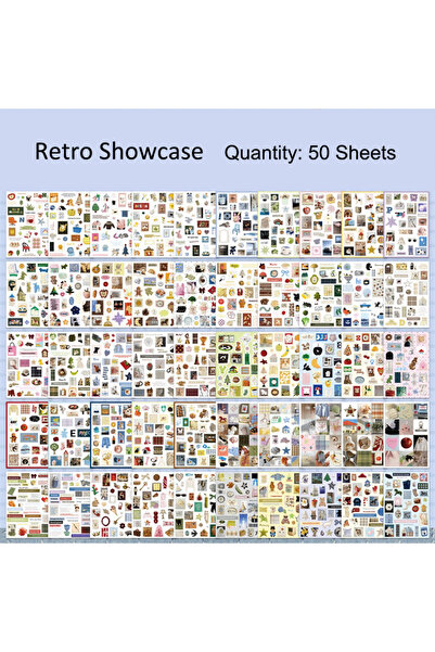 Choice Retro Showcase 50 Sheets Retro Cartoon Sticker Book Paper Aesthetic De...