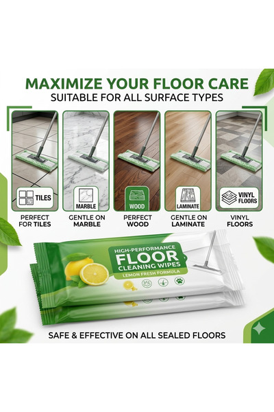 4basix Clean Wet Floor Wipes Multipurpose Disposable Mop Wipes (Pack of 20) for Floor Maintenance Lemon Fresh Scent Quick Cleaning Dust Dirt Removal for Tile Wood Marble and Laminate Surfaces