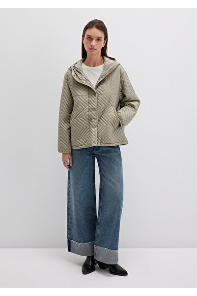 Mavi Kapüşonlu Kapitone Yeşil Ceket Loose Fit / Bol Rahat Kesim 1110460-70354