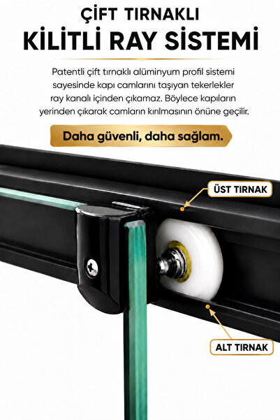 Durul Duşakabin Kare Şeffaf 5mm Temperli Cam h:190cm Krom Profil