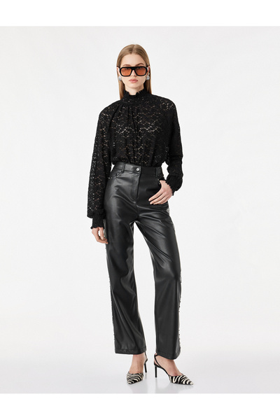 Koton Gipeli Slim Fit Long Sleeve Lace High Neck Blouse