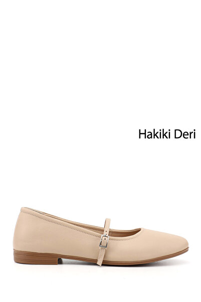 GÖNDERİ(R) Kadın Bej Antik Mary Jane Hakiki Deri Babet