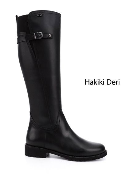 GÖNDERİ(R) Kadın Siyah Fermuarlı Kauçuk Taban Hakiki Deri Çizme