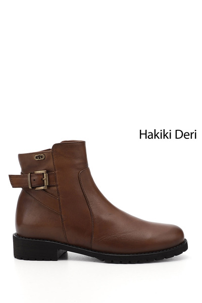 GÖNDERİ(R) Women/Girls Tan Antique Zippered Rubber Sole Genuine Leather Boots
