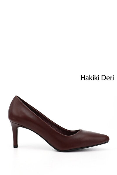 GÖNDERİ(R) Women's Burgundy Platinum Pointed Toe Thin Heeled Genuine Leather ...
