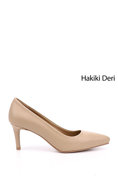GÖNDERİ(R) Women's Nude Platinum Pointed Toe Thin Heeled Genuine Leather Stil...