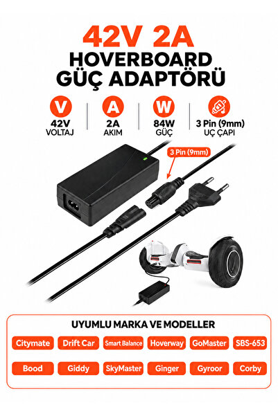 Bluesery 42V 2A Scooter, Hoverboard Kaykay Şarj Aleti Adaptörü Citymate Drift...