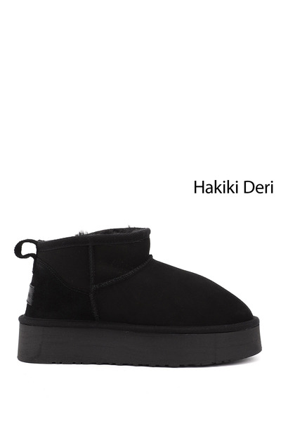 GÖNDERİ(R) Women's Black Nubuck Mini Platform Sole Genuine Leather Shearling ...