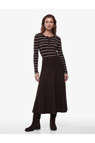 Koton Long Sleeve Crew Neck Striped Henley Collar Knit Sweater