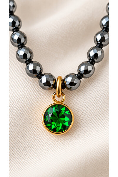 LemaStone Natural Terahertz Stone Women's Necklace 4 mm Shiny Sphere Cut 40 c...