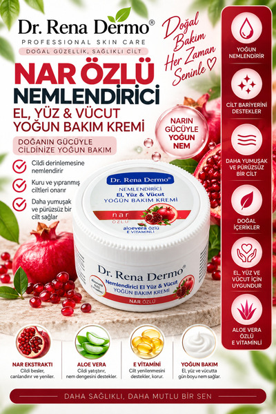 Dr. Rena Dermo NEMLENDİRİCİ EL,YÜZ VE VUCUT 300 ML.NAR ÖZLÜ