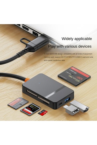Choice قارئ بطاقات USB C أسود 8 في 1 يدعم قراءة وكتابة بطاقات SD/TF/CF/MS وقر...