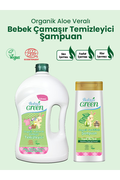 Baby's Green 2'li Set Organik Aloe Veralı Bebek Çamaşır Temizleyici 40 Yıkama...
