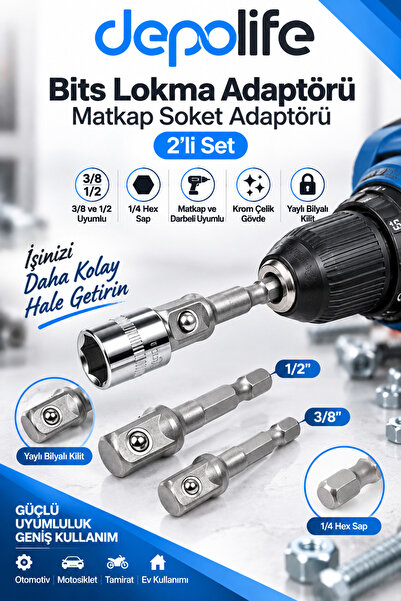 Depolife Bits Lokma Adaptörü Matkap Soket Adaptörü Hex Shank Soket El Lokma S...