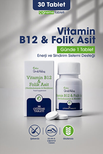 Dr. Ümit Aktaş Vitamin B12 & Folikasit - Aktif B9 - 30 Tablet