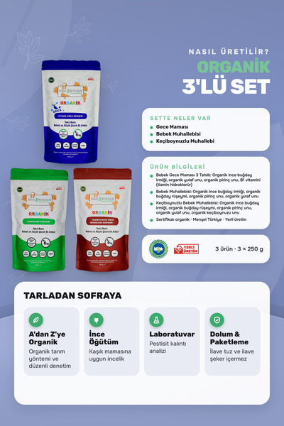 Soul Kitchen Organik Ürünler Organik Bebek Gece Maması, Bebek Muhallebisi, Keçiboynuzlu Muhallebi Tahıl Bazlı 3x250 g