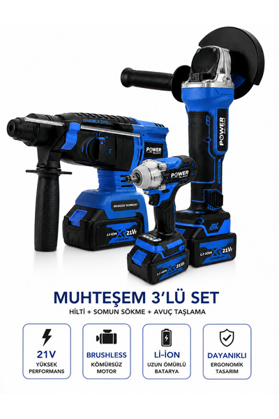 POWER BLACK 3 Lü Set Torklu Vidalama Somun Sıkma Şarjlı Matkap 2-26mm Şarjlı ...